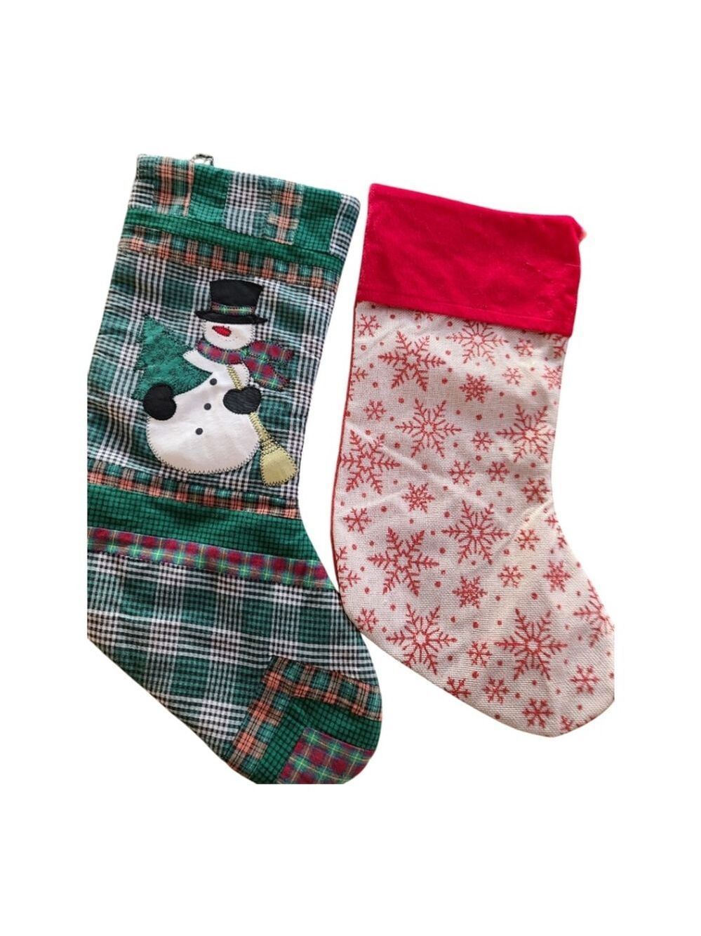 Red Snowflake & Green Gingham Christmas Stockings NWOT